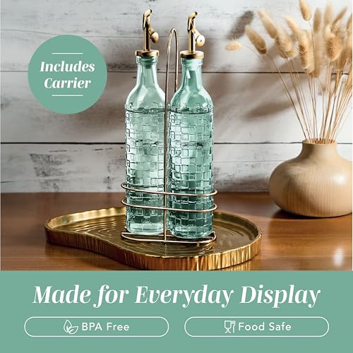Glass Olive Oil Bottle Dispenser (Checkered / Green)