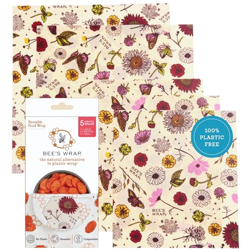 Beeswax Food Wraps (Meadow Magic / 2 Large & 3 Medium)