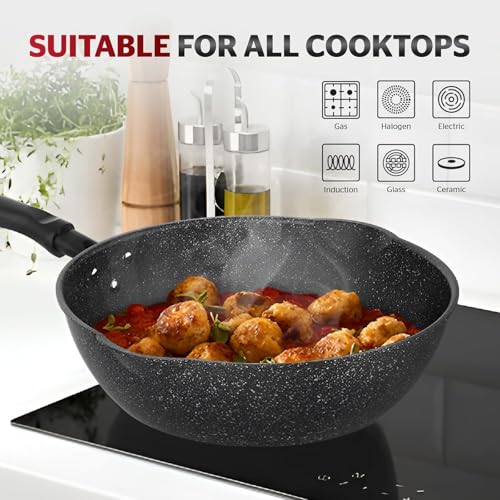 10 Inch Non Stick Deep Frying Pan with Double Pour Spouts (Aluminum)
