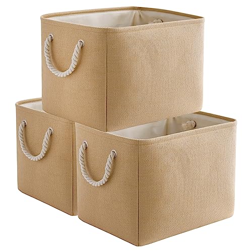 Organization and Storage Basket for Organizing (Beige / 3PCS/Large Cube - 16L×12W×12H)