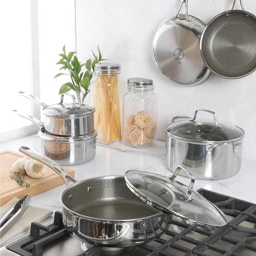 Badgley Hybrid Nonstick 10 Piece TriPly Stainless Steel Pots and Pans Non (Triply Stainless / 10-Piece Set)