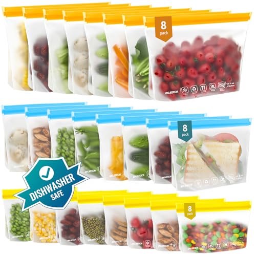 24Pack Reusable Food Freezer Bags Dishwasher Safe (Multicolor)