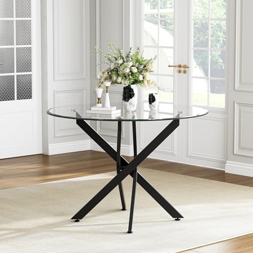 36” Round Glass Dining Table for 4 (Black Round Table / 1 Piece)