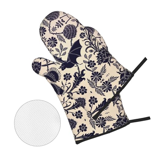 Bats and Flower Oven Mitts and Pot Holders Sets of 4 (One Size / Bats Flower)