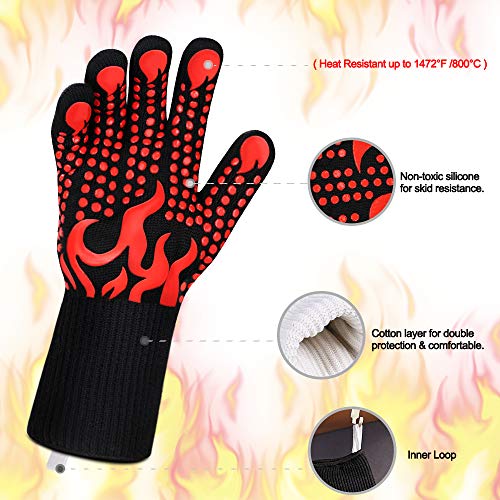 BBQ Gloves 1472 Degree F Heat Resistant Grilling Gloves Silicone Non (short / Red)