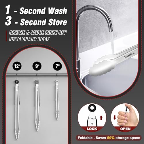 Stainless Steel Kitchen Tongs for Cooking (7+9+12inch / Stainless Steel)