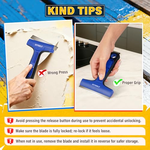 Razor Blade Scraper with 10 Extra 4" Blades (10PCS Metal Blades / Blue)