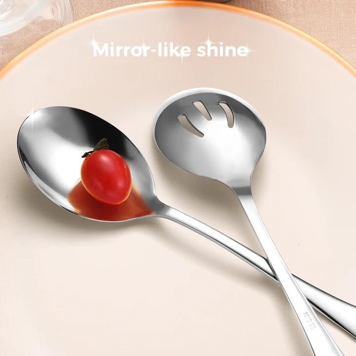 Stainless Steel Serving Spoons Set (8 Pieces (Large and Slotted) / Silver)