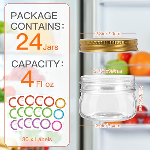 4oz 24 Pack Mini Mason Jars with Gold Lids (Gold Lids-4oz)