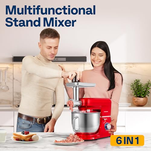 6-in-1 Stand Mixer, 8.5-Quart Tilt-Head Mixer, 10 Speeds, Red (6-in-1 / Red)