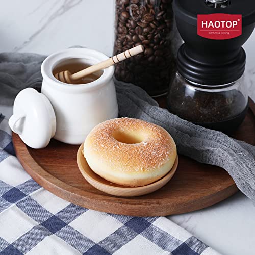 Ceramic Honey pot with Lid and Honey Dipper (White)