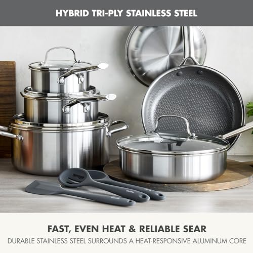 Hybrid APEX 13 Piece Stainless Steel Ceramic Nonstick Cookware Set (Silver)