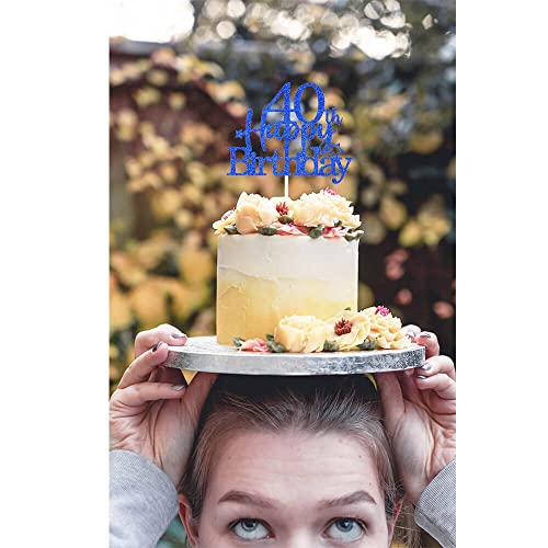 Royal Blue 40th Birthday Cake Topper with Glittery Stars (7 Count)