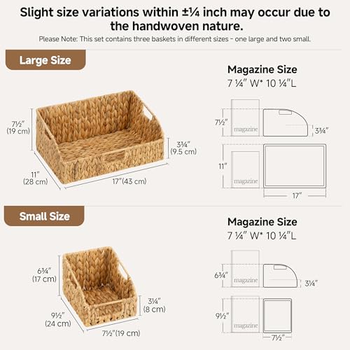 Water Hyacinth Basket Organizer (Natural(Water Hyacinth) / 17"L x 11"W x 7½"H + 2x 7½"L x 9½"W x 6¾"H)