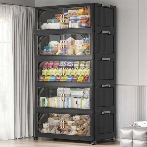 V60 700QT Plastic Stackable Storage Bins with Lid (Black / 140QT-5Pack)
