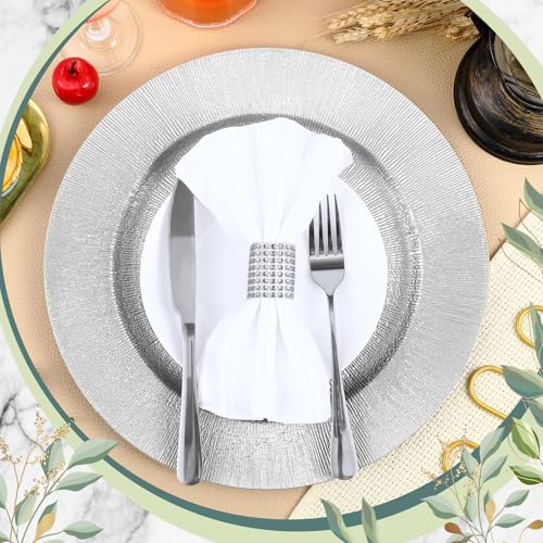 12 Pcs Silver Charger Plates 13 Inch Round Ruffled Rim Bulk (Modern Style / Silver)