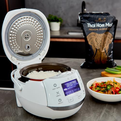 Sakura Rice Cooker with Ceramic Bowl and Advanced Fuzzy Logic (White and Silver)