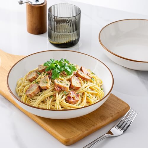 8.5’’ Ceramic Pasta Bowls Set of 4 (Set of 4 / Pearl White)