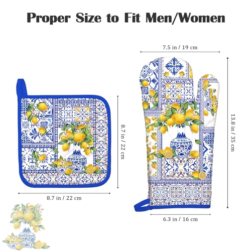 Yellow Lemon Oven Mitts and Pot Holders Set (Lemon 2 / Oven Mitt x2 & Pot Holder x2)