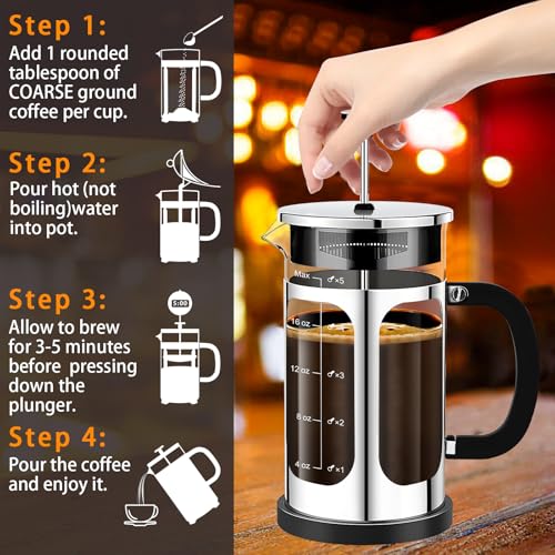French Press Coffee Maker (Silvery / 21 oz)