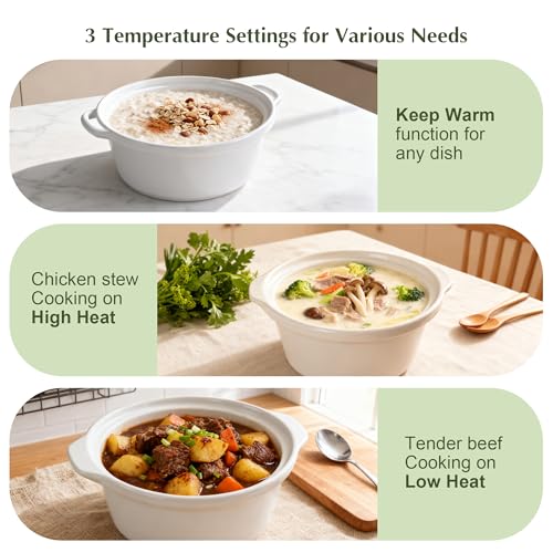3.5 Quart Slow Cooker with 3 Heat Settings (Ivory White)