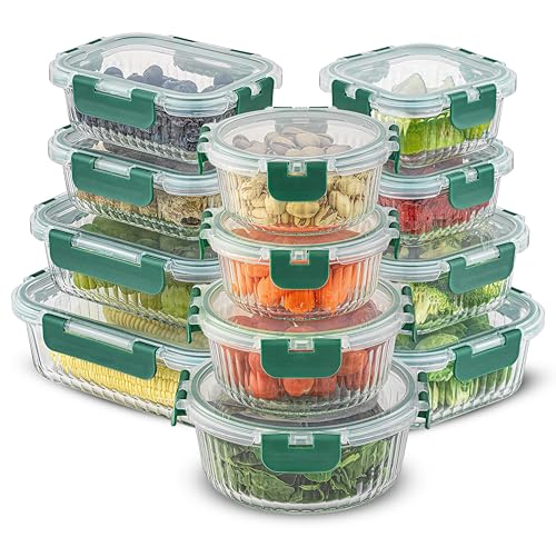 24pc Borosilicate Glass Storage Containers with Lids (Green)