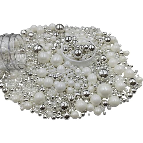 Edible White Silver Sugar Pearls Candy Sprinkles 120G (White Silver)