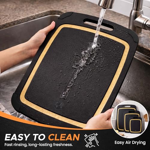 Composite Wood Cutting Board Set of 3 (Black/Tan)