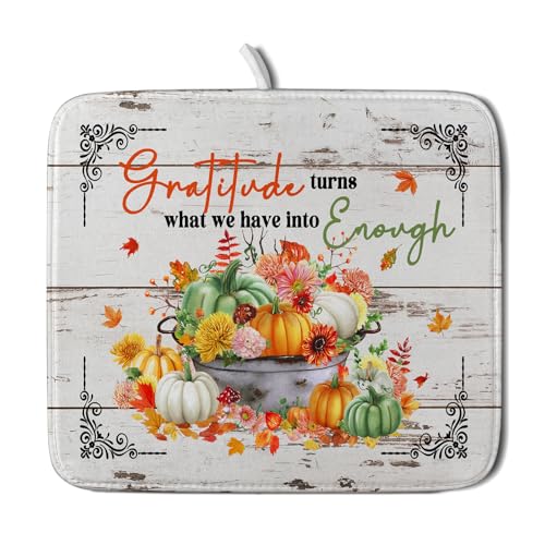 Fall Dish Drying Mats for Kitchen Counter Absorbent Autumn Dish Drainer Pad Home Decor (Thanksgiving Fall 511 / 18" x 16")