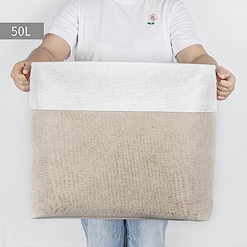 Large Fabric Storage Baskets (Beige / Off-White / Extra Large -17"x12"x15")