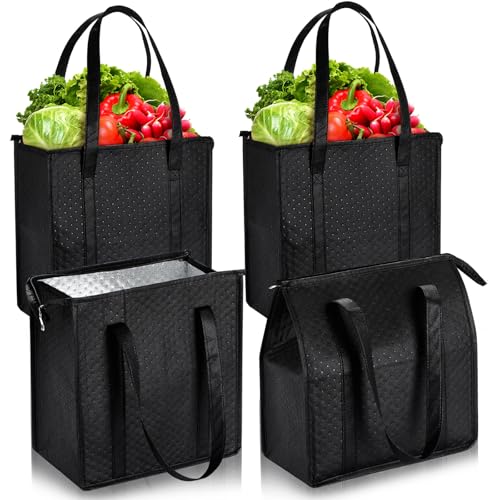 4 Pcs Insulated Grocery Bags Reusable (Black)