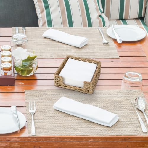 Napkin Holder Wicker Woven Basket Kitchen Decor for Table Dinner Paper Tray (L7.9" X W7.9" X H2.8")