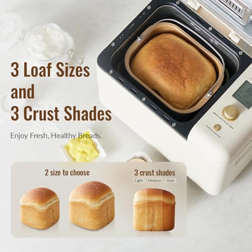 2.2LB 15-in-1 Bread Machine with Dual Heater and Auto Nut Dispenser (white)