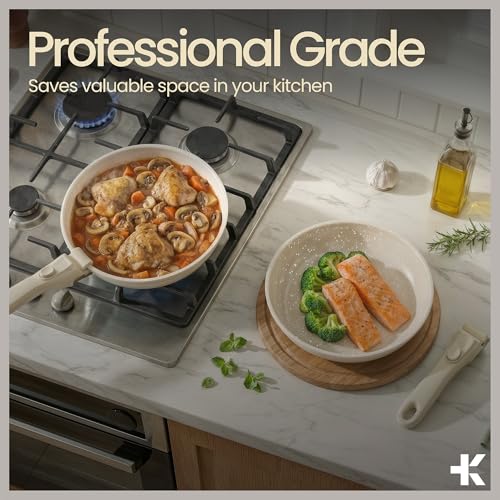 Bakken 17 Piece Ceramic Coated Aluminum Cookware Set (Off-White)