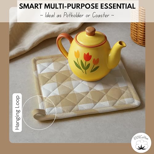 Buffalo Plaid Check Oven Mitts and Pot Holders Set of 4 (Buffalo, Beige)