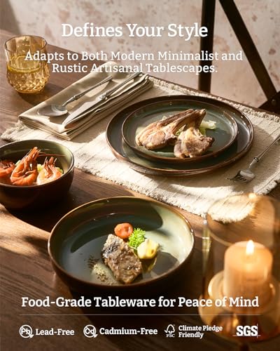 Milkyway 12 Piece Stoneware Dinnerware Set (Moss Green & Cocoa / Service for 4 (Standard Dinner Set))