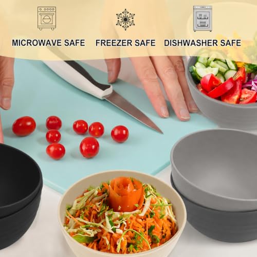 Wheat Straw Bowls Set 8 PCS (26 oz / Black & Gray)