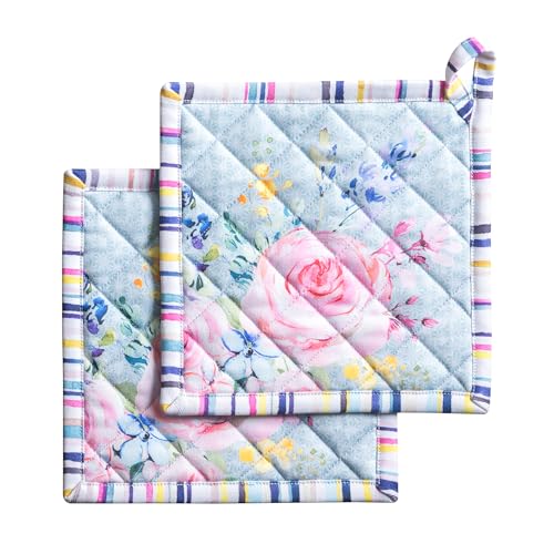 Pot Holders 100% Cotton Potholders (054 - Sweet Rose Lavender - Lush / 8" x 8" (Pot Holder Pack of 2))