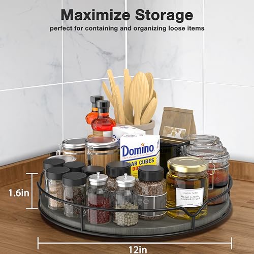 Lazy Susan Turntable Organizer with Anti (Gray / 12'')