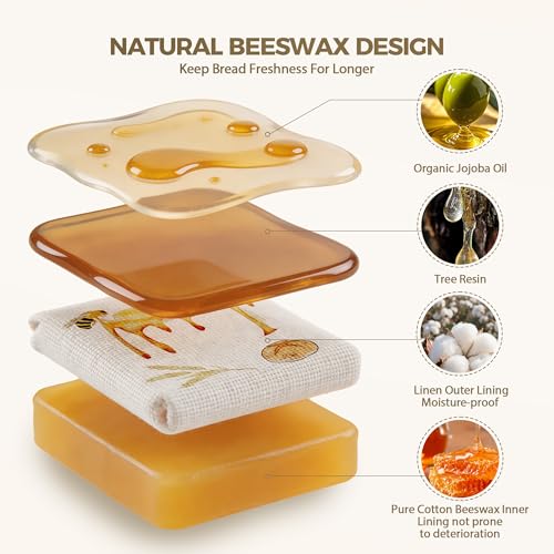 2 Packs Wide Zipper Access Beeswax Bread Bags for Homemade Bread (White - Little Bee)