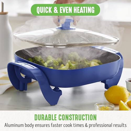 12" PFAS Free Ceramic Nonstick Electric Skillet (Night Blue / 5QT Skillet)