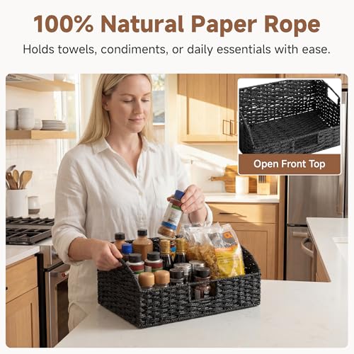 Pantry Baskets (Black(Paper Rope) / 15¾"L x 11"W x 7½"H + 14¼"L x 9¾"W x 6¾"H)