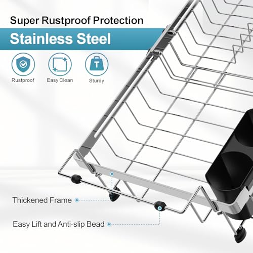 Over Sink Dish Drying Rack (Silver / For 14"-30"W Sink, Expandable | 12.8"W Rack)