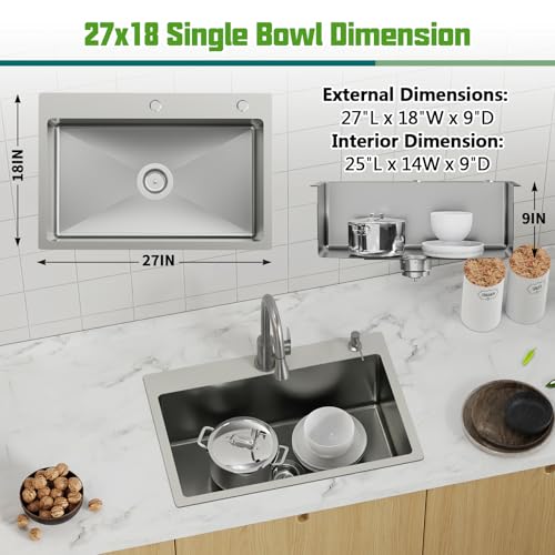 27x18 Inch Kitchen And Bar Sink (27x18 Stainless)
