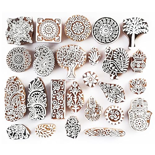 Assorted Wooden Block Printing Stamps (25 Pcs / Bulk01_25c)