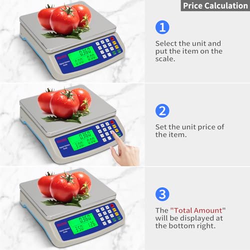 Large Digital Kitchen Scale 30KG Commercial Food Scale 66LB for Baking Bread Meat Stainless Steel Price Computing Scale LCD Display (GREY 30KG)