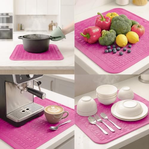Silicone Dish Drying Mat for Multiple Usage (Rose / 18"L x 16"W)