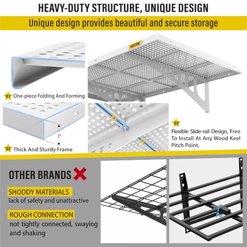 4 pack 2x3ft Adjustable Garage Wall Shelving 1120lbs Load Capacity Heavy Duty Wall Mounted Storage Shelf Metal Floating Shelves for Garage (4pack-2x3ft / White)