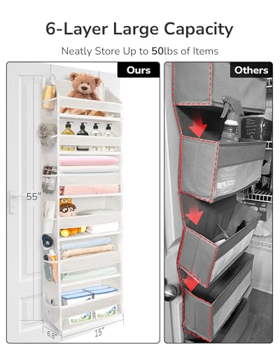 Over The Door Organizer with 6 Large Pockets 12 Side Pockets (Ivory / 1 Pack)