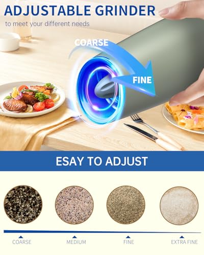 Gravity Electric Salt and Pepper Grinder Set Automatic Salt and Pepper Grinder Set with LED Light (Battery / Green)